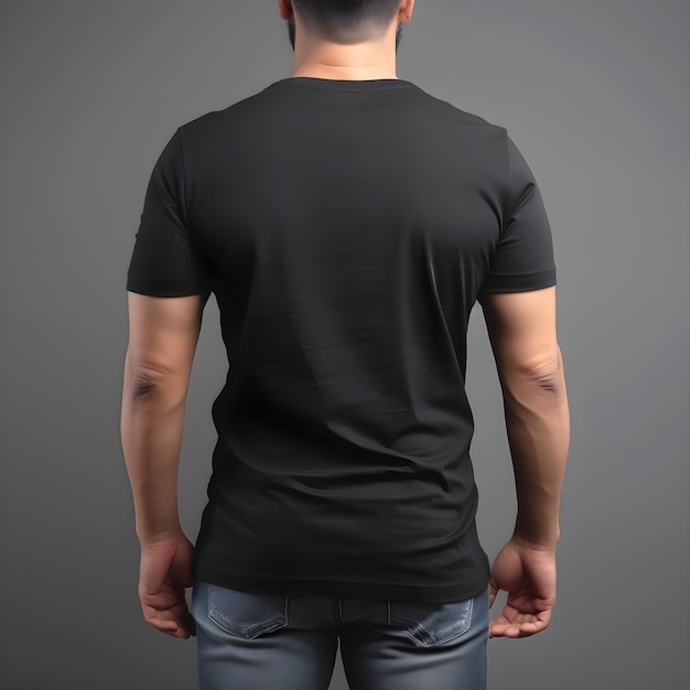 Male model wearing blank black t shirt mockup front view