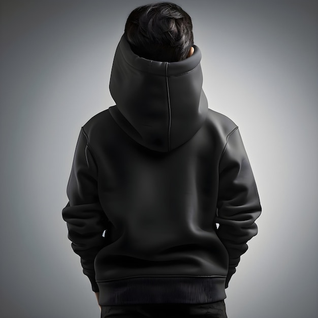 Man in a black hooded sweatshirt on a gray background | Free PSD Download