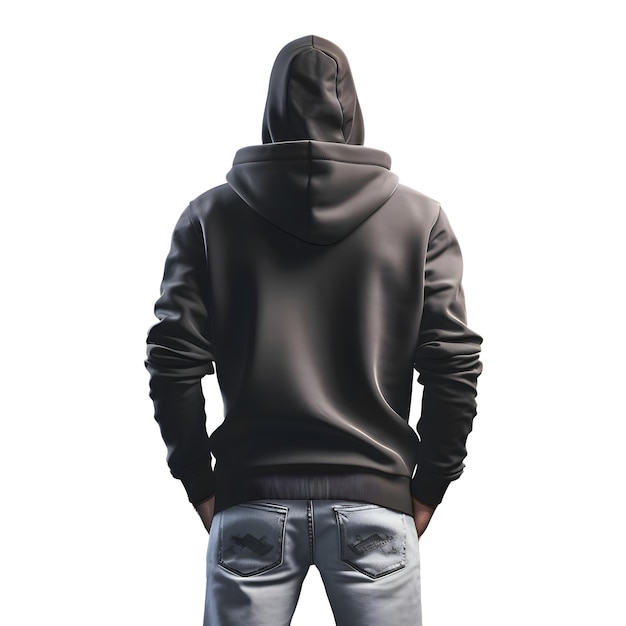 Man in black hoodie isolated on white background with clipping path