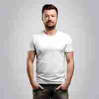 Free PSD man in blank white t shirt studio shot over grey background