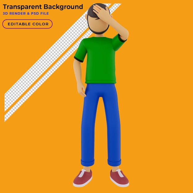 Man in confused pose 3d illustration