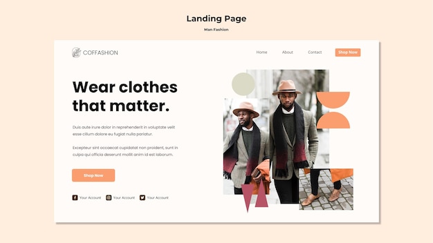 Free PSD man fashion concept landing page template