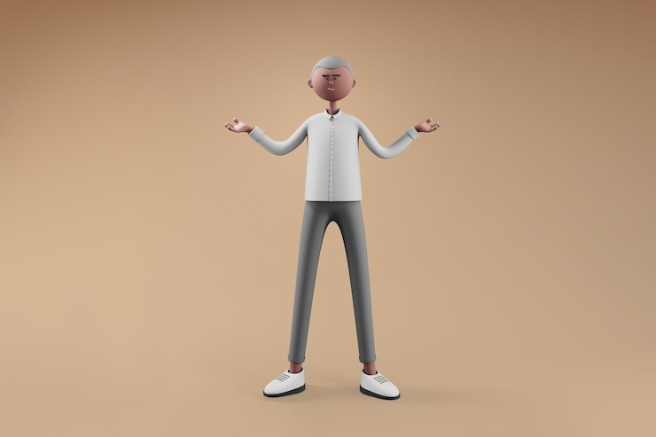 無料PSD 孤立した背景にコピースペースで空の場所を保持している両側の男のジェスチャー腕何か3dレンダリング漫画のキャラクターを提示するビジネスマン