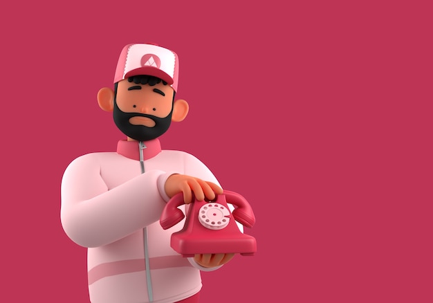 Man holding telephone color of the year 2023 3d illustration