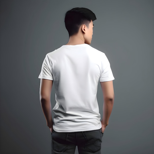 無料PSD 灰色の背景に白いtシャツを着た男性モックアップ