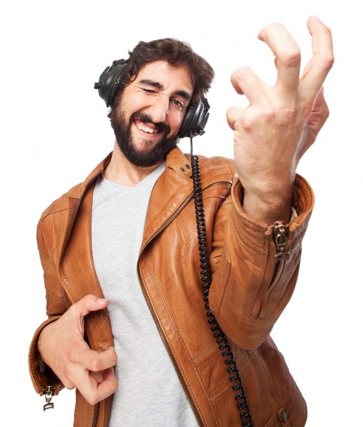 Free PSD man playing an air guita