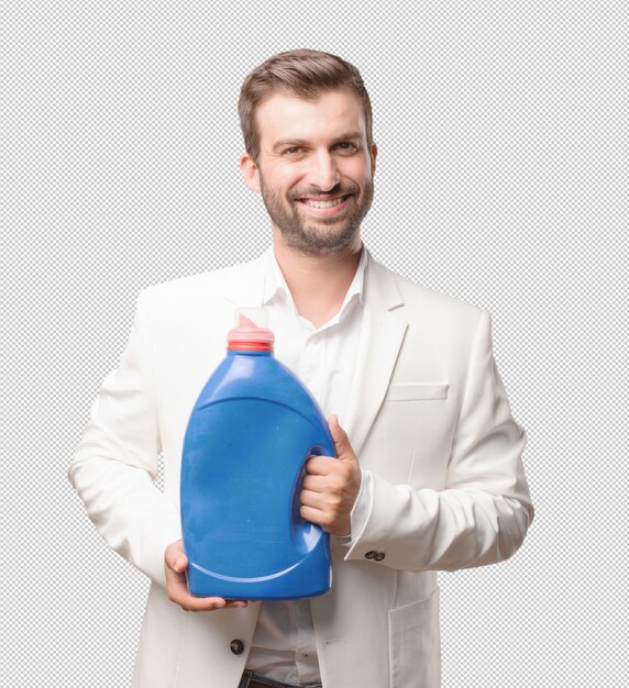 Man presenting detergent