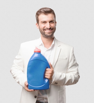 Man presenting detergent