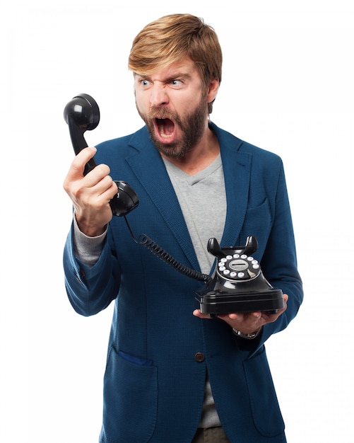 Free PSD man shouting to a phone