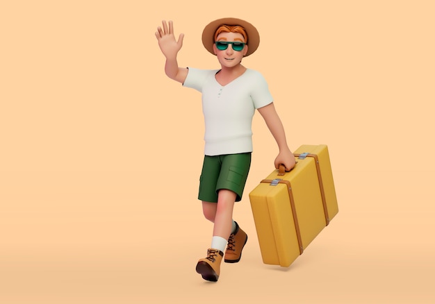 Free PSD man traveling with baggage