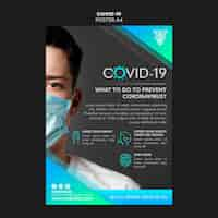 Free PSD man wearing a mask covid-19 poster template