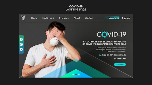 Man wearing medical mask landing page template