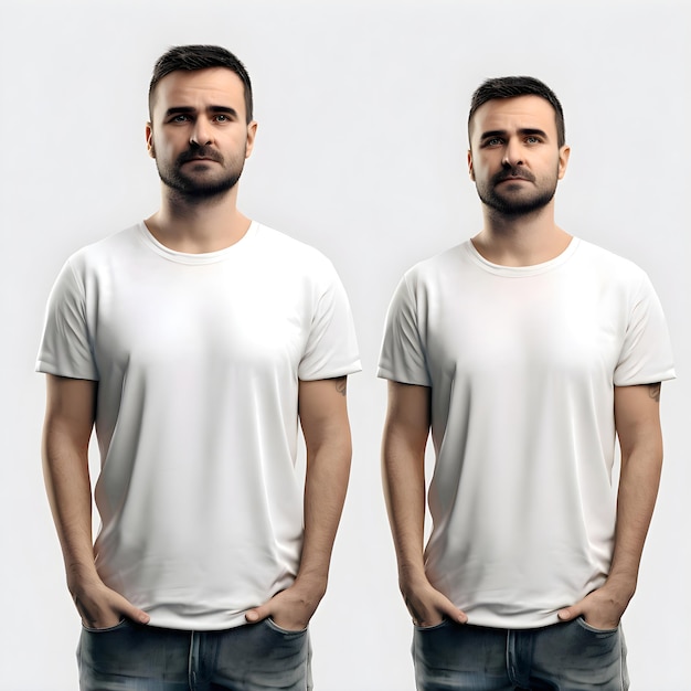 Man in white blank t shirt mockup front and back view