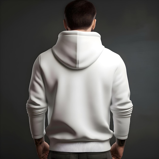 Free PSD man in white hoodie on dark background mockup for design