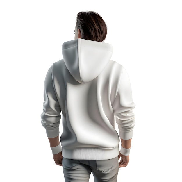 Man in white hoodie on a white background 3d rendering