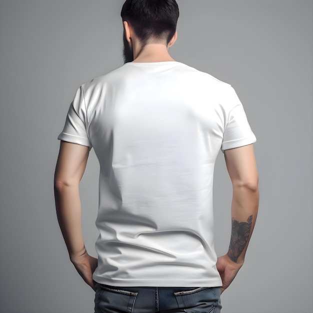 Free PSD man in white t shirt back side on grey background