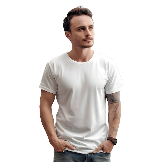 Free PSD man in white t shirt and jeans isolated on a white background