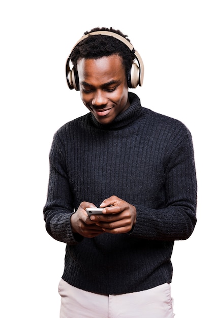 Free PSD man with headphones listening to music