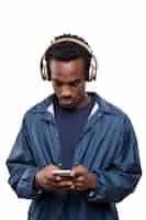 Free PSD man with headphones listening to music