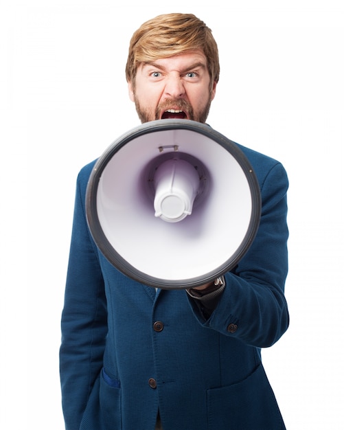 Free PSD man with a megaphone