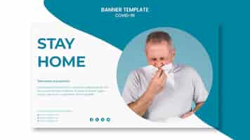 Free PSD man with runny nose covid-19 banner