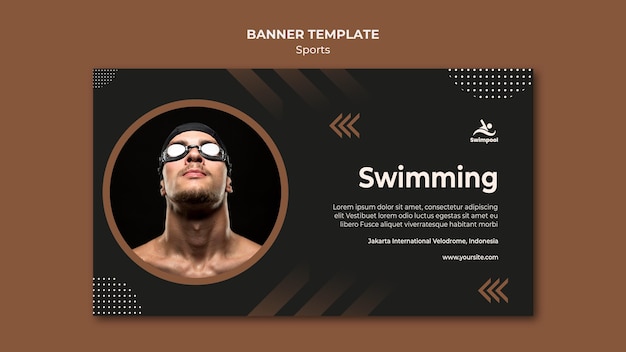 Man with swimming glasses banner template