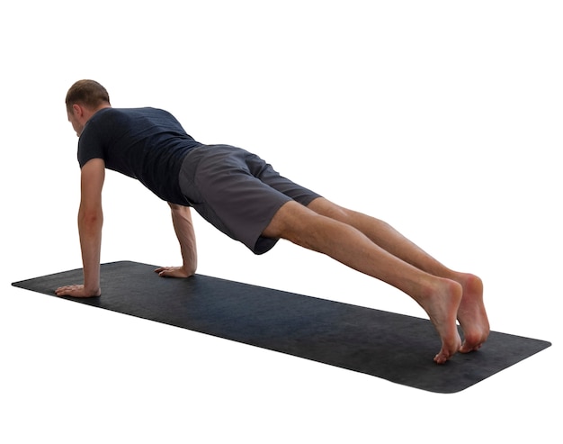 Man in yoga position isolated