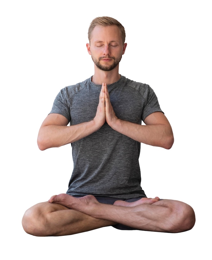 Free PSD man in yoga position isolated