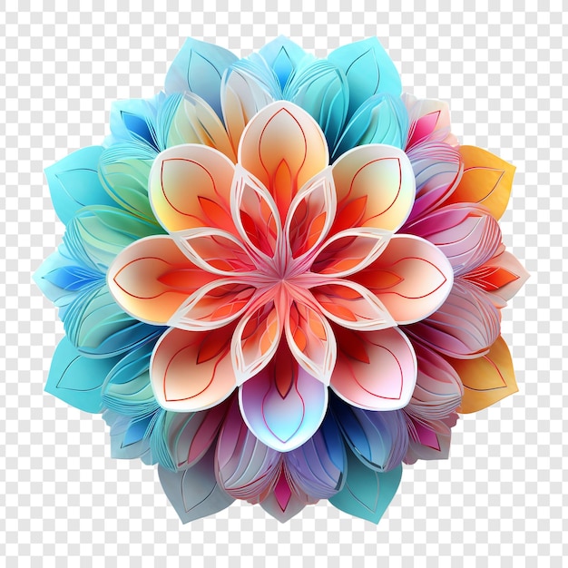 Free PSD mandala fractal design element with flower pattern isolated on transparent background