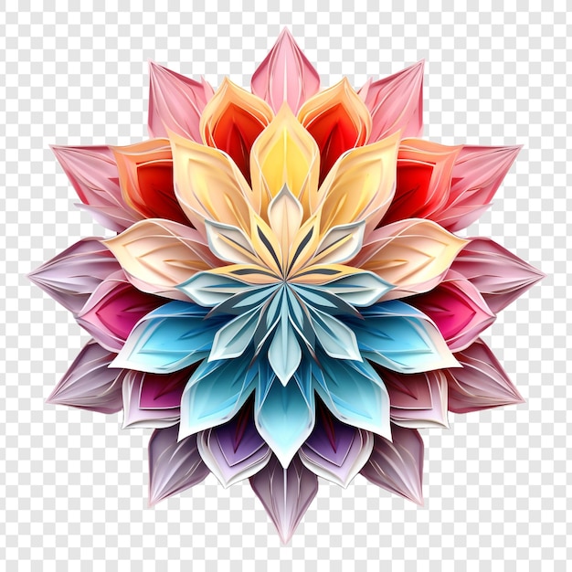 Mandala fractal design element with flower pattern isolated on transparent background