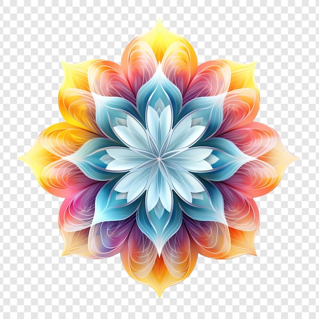 Free PSD mandala fractal design element with flower pattern isolated on transparent background