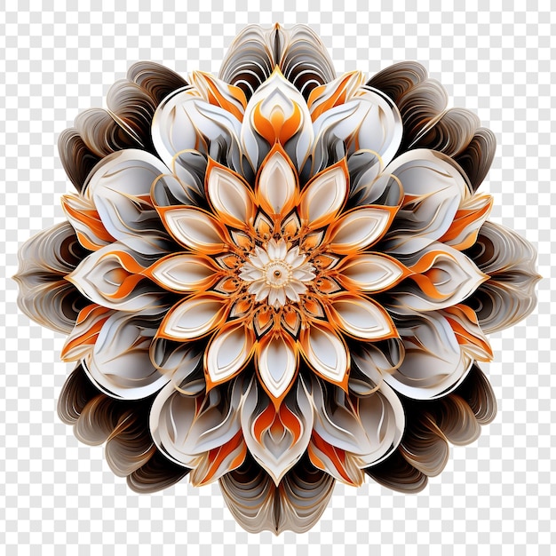 Mandala fractal design element with flower pattern isolated on transparent background