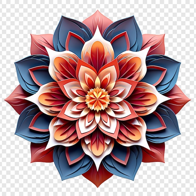 Mandala fractal design element with flower pattern isolated on transparent background