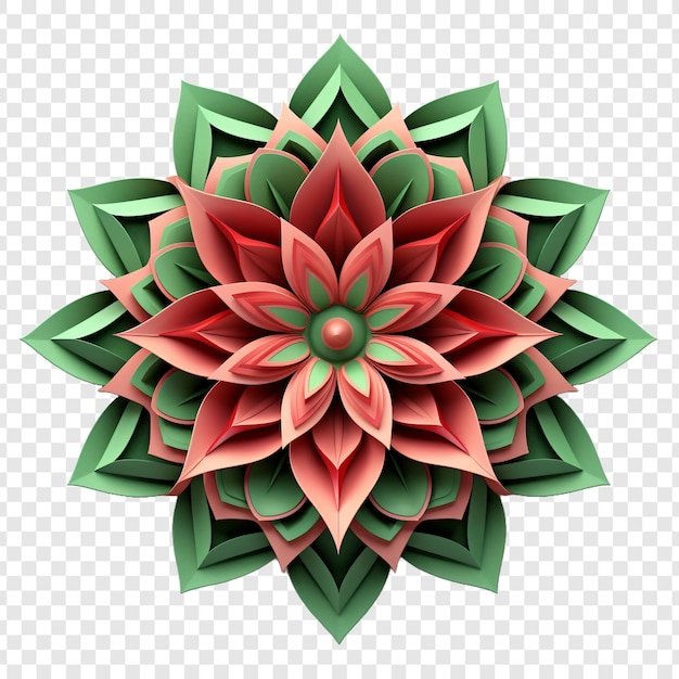 Mandala fractal design element with flower pattern isolated on transparent background