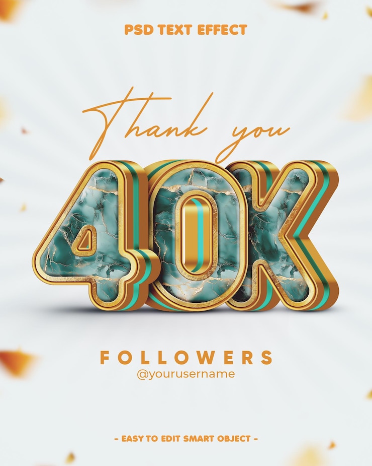 Free PSD marble texture thank you 40k follower editable text effect