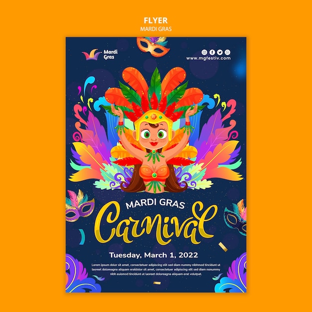 Mardi gras carnival flyer with feathers