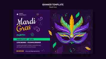 Free PSD mardi gras carnival horizontal banner template