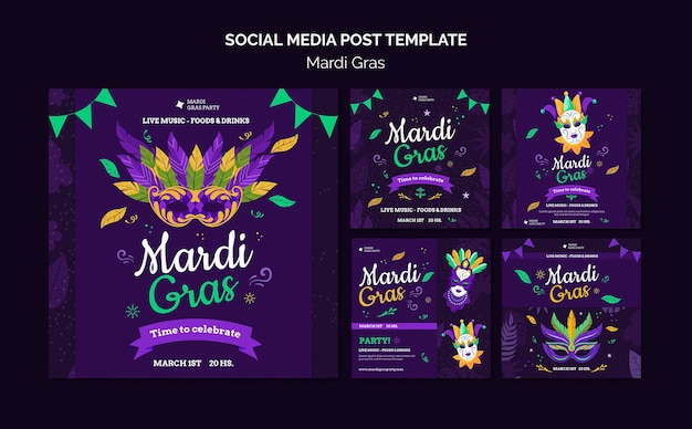 Free PSD mardi gras carnival social media posts