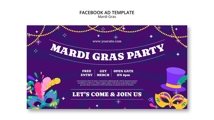 無料PSD マーディ・グラス・セレブレーション フェイスブック・テンプレート