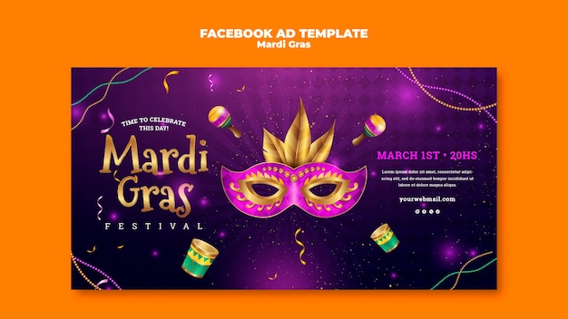 PSD gratuito template facebook per la celebrazione del mardi gras