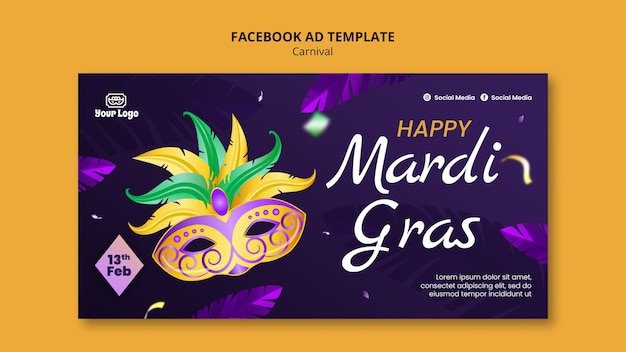 Template di facebook per la celebrazione del mardi gras