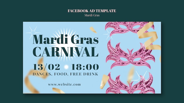 PSD gratuito template di facebook per la celebrazione del mardi gras
