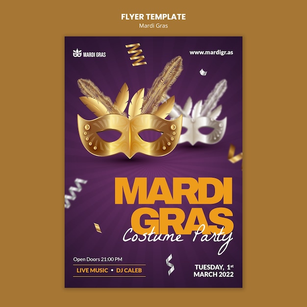 Mardi gras celebration flyer template