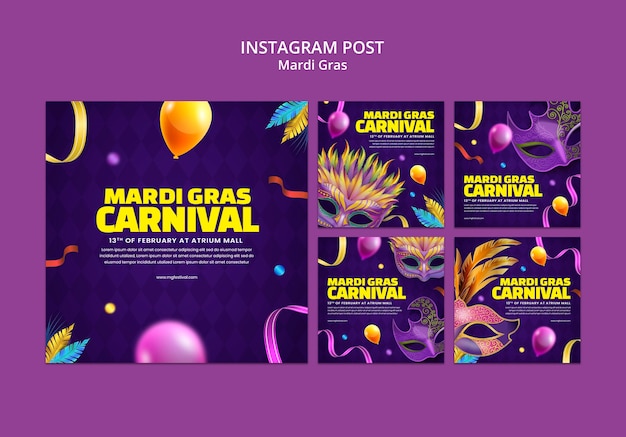 PSD gratuito post su instagram per la celebrazione del mardi gras