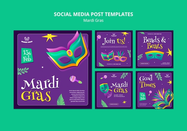 Free PSD mardi gras celebration  instagram posts