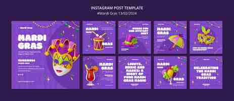 Free PSD mardi gras celebration  instagram posts