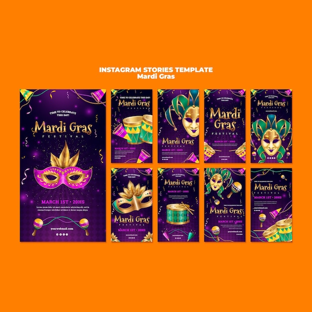 Free PSD mardi gras celebration  instagram stories