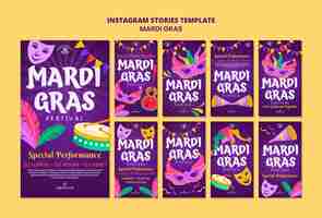 PSD gratuito storie di instagram per la celebrazione del mardi gras