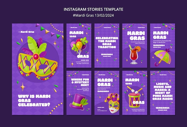 PSD gratuito storie di instagram per la celebrazione del mardi gras