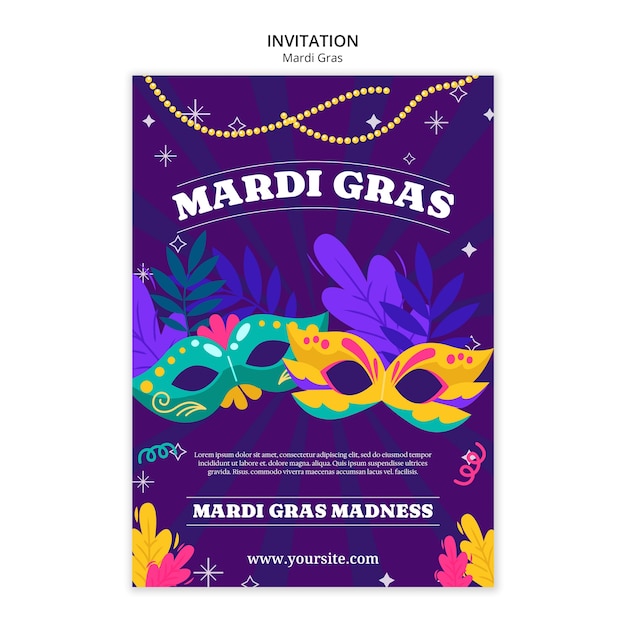 PSD gratuito modello di invito per la celebrazione del mardi gras